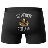 Boxer Homme Les tatouages c'est la vie – Impression au dos – Noir