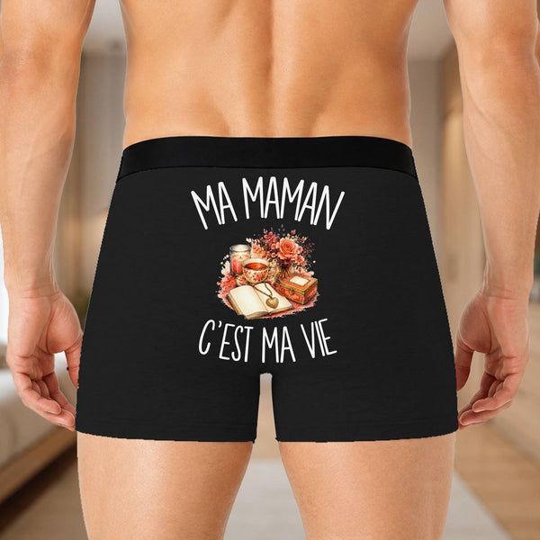 Boxer Homme Ma maman c'est ma vie – Impression au dos – Noir