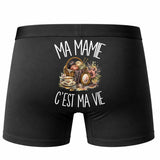 Boxer Homme Ma mamie c'est ma vie – Impression au dos – Noir