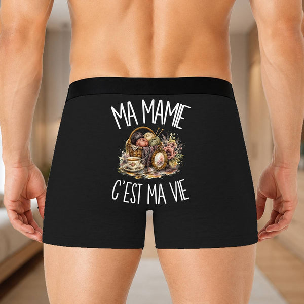 Boxer Homme Ma mamie c'est ma vie – Impression au dos – Noir