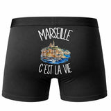Boxer Homme Marseille c'est la vie – Impression au dos – Noir