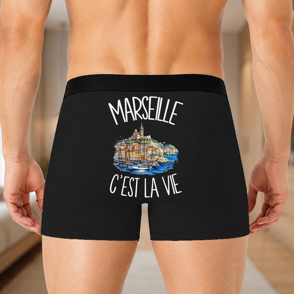 Boxer Homme Marseille c'est la vie – Impression au dos – Noir