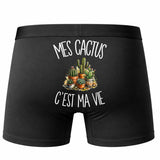Boxer Homme Mes cactus c'est ma vie – Impression au dos – Noir