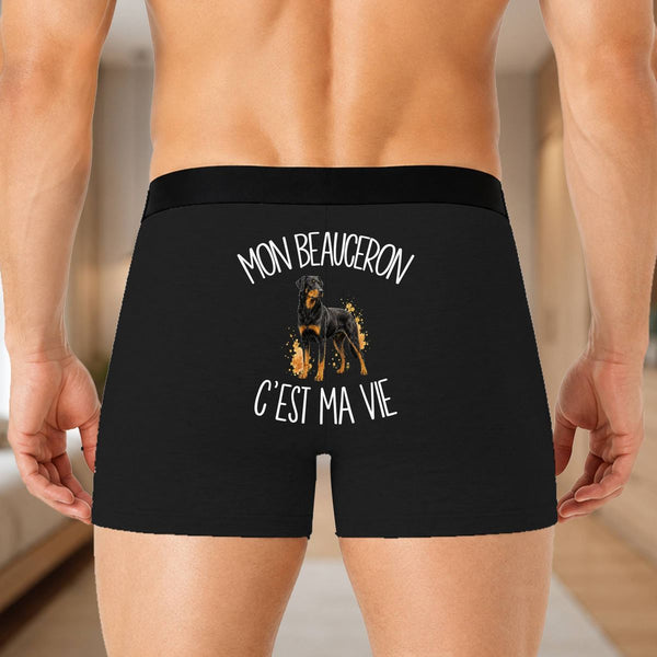 Boxer Homme Mon Beauceron c'est ma vie – Impression au dos – Noir
