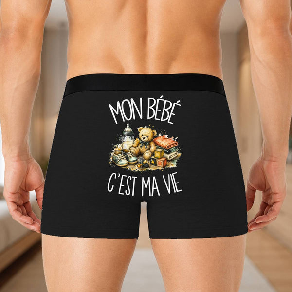 Boxer Homme Mon bébé c'est ma vie – Impression au dos – Noir