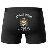 Boxer Homme Mon Berger Australien c'est ma vie – Impression au dos – Noir