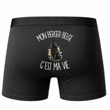 Boxer Homme Mon Berger Belge c'est ma vie – Impression au dos – Noir