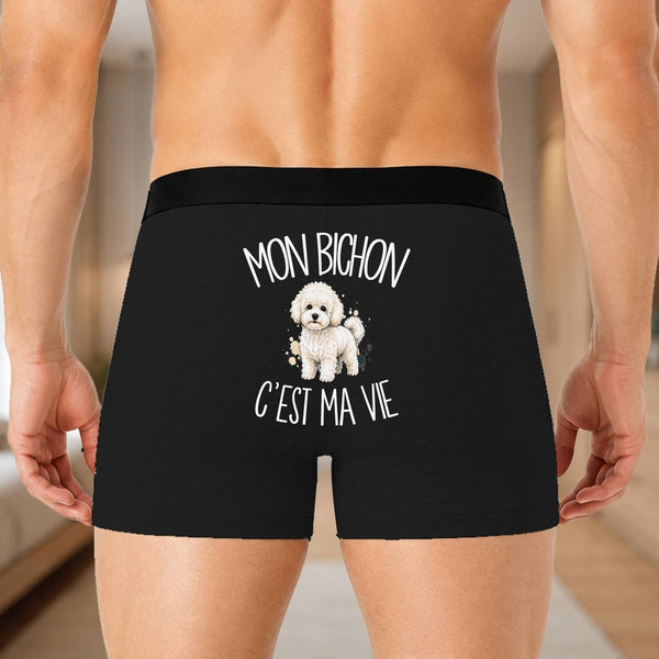 Boxer Homme Mon Bichon c'est ma vie – Impression au dos – Noir