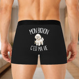 Boxer Homme Mon Bichon c'est ma vie – Impression au dos – Noir