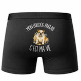Boxer Homme Mon Bulldog Anglais c'est ma vie – Impression au dos – Noir