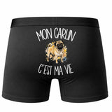 Boxer Homme Mon Carlin c'est ma vie – Impression au dos – Noir
