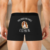 Boxer Homme Mon Cavalier King Charles c'est ma vie – Impression au dos – Noir