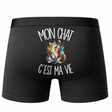 Boxer Homme Mon chat c'est ma vie – Impression au dos – Noir