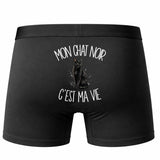Boxer Homme Mon chat noir c'est ma vie – Impression au dos – Noir