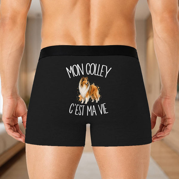 Boxer Homme Mon Colley c'est ma vie – Impression au dos – Noir