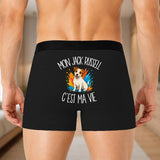 Boxer Homme Mon Jack Russell c'est ma vie – Impression au dos – Noir