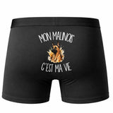 Boxer Homme Mon Malinois c'est ma vie – Impression au dos – Noir