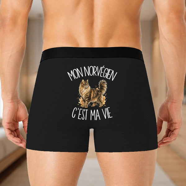 Boxer Homme Mon Norvégien c'est ma vie – Impression au dos – Noir