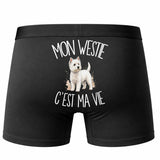 Boxer Homme Mon Westie c'est ma vie – Impression au dos – Noir