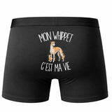 Boxer Homme Mon Whippet c'est ma vie – Impression au dos – Noir