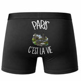 Boxer Homme Paris c'est la vie – Impression au dos – Noir