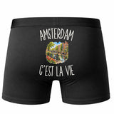Boxer Homme Amsterdam c’est la vie – Impression au dos – Noir