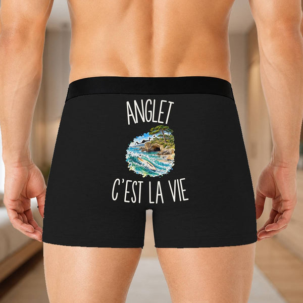 Boxer Homme Anglet c’est la vie – Impression au dos – Noir