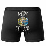 Boxer Homme Antibes c’est la vie – Impression au dos – Noir