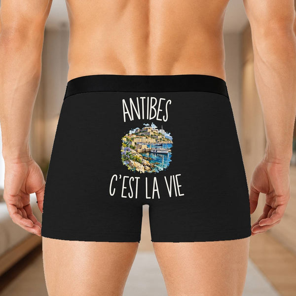 Boxer Homme Antibes c’est la vie – Impression au dos – Noir
