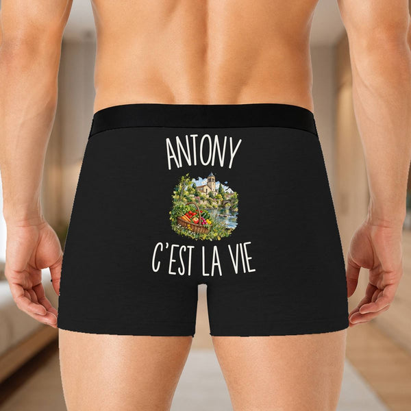 Boxer Homme Antony c’est la vie – Impression au dos – Noir