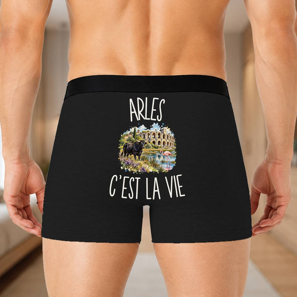 Boxer Homme Arles c’est la vie – Impression au dos – Noir