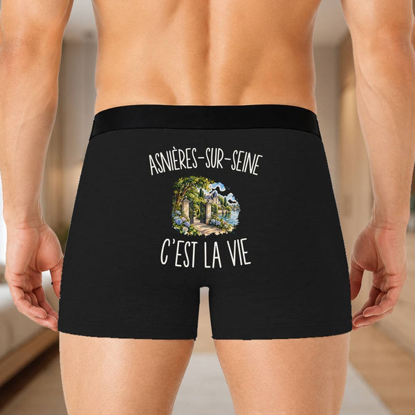Boxer Homme Asnières-sur-Seine c’est la vie – Impression au dos – Noir