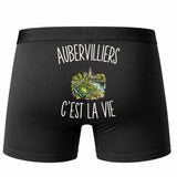 Boxer Homme Aubervilliers c’est la vie – Impression au dos – Noir