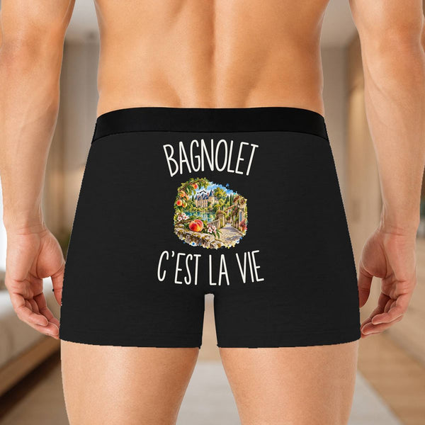 Boxer Homme Bagnolet c’est la vie – Impression au dos – Noir