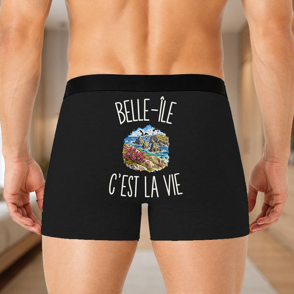 Boxer Homme Belle-Île c’est la vie – Impression au dos – Noir
