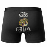 Boxer Homme Béziers c’est la vie – Impression au dos – Noir
