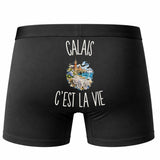 Boxer Homme Calais c’est la vie – Impression au dos – Noir