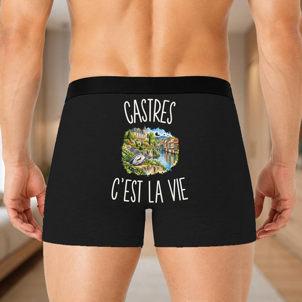 Boxer Homme Castres c’est la vie – Impression au dos – Noir