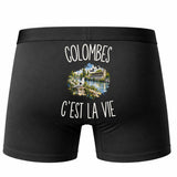 Boxer Homme Colombes c’est la vie – Impression au dos – Noir