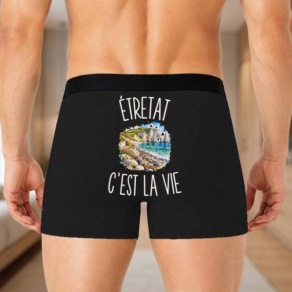 Boxer Homme Étretat c’est la vie – Impression au dos – Noir