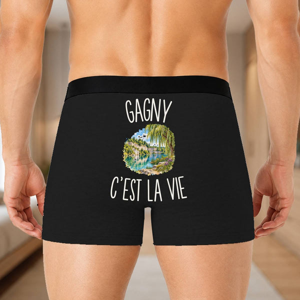 Boxer Homme Gagny c’est la vie – Impression au dos – Noir