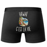 Boxer Homme Hawaï c’est la vie – Impression au dos – Noir