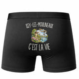 Boxer Homme Issy-les-Moulineaux c’est la vie – Impression au dos – Noir