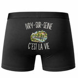 Boxer Homme Ivry-sur-Seine c’est la vie – Impression au dos – Noir
