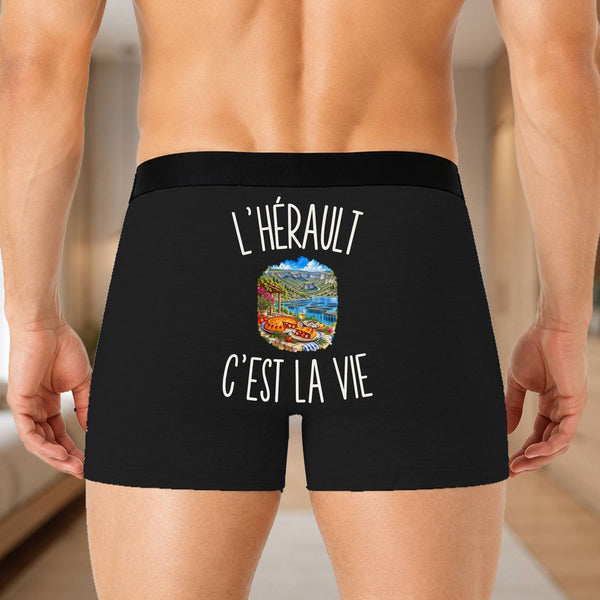 Boxer Homme L’Hérault c’est la vie – Impression au dos – Noir