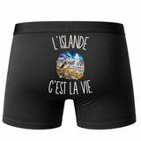 Boxer Homme L’Islande c’est la vie – Impression au dos – Noir