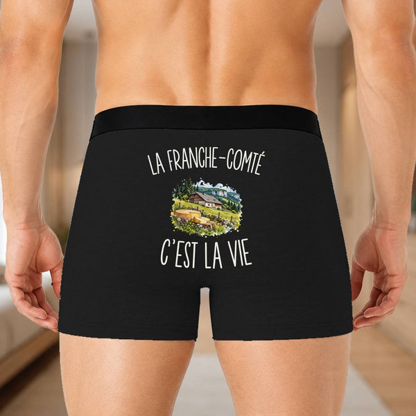 Boxer Homme La Franche-Comté c’est la vie – Impression au dos – Noir