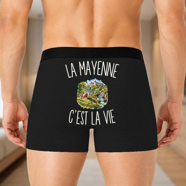 Boxer Homme La Mayenne c’est la vie – Impression au dos – Noir