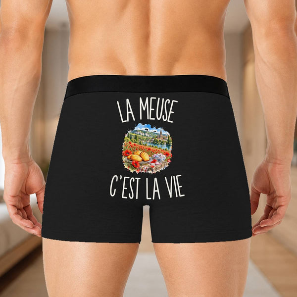Boxer Homme La Meuse c’est la vie – Impression au dos – Noir