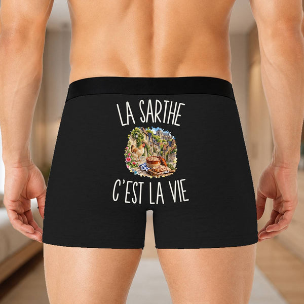 Boxer Homme La Sarthe c’est la vie – Impression au dos – Noir